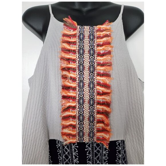 NWT THML Boho Tie-Front Mini Dress Tassel Embroidered A-Line Sundress Sz L Girly - Picture 6 of 8